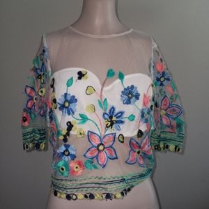 Fashion nova sheer floral embroidery shirt one size
